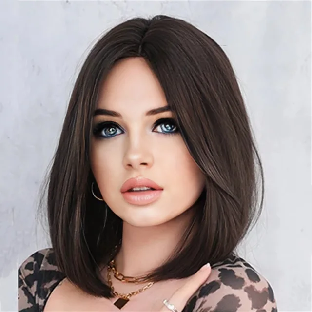 Fashion new synthetic fiber wig women's shoulder-length short Bob thin face short straight hair high temperature silk headpiece 2
