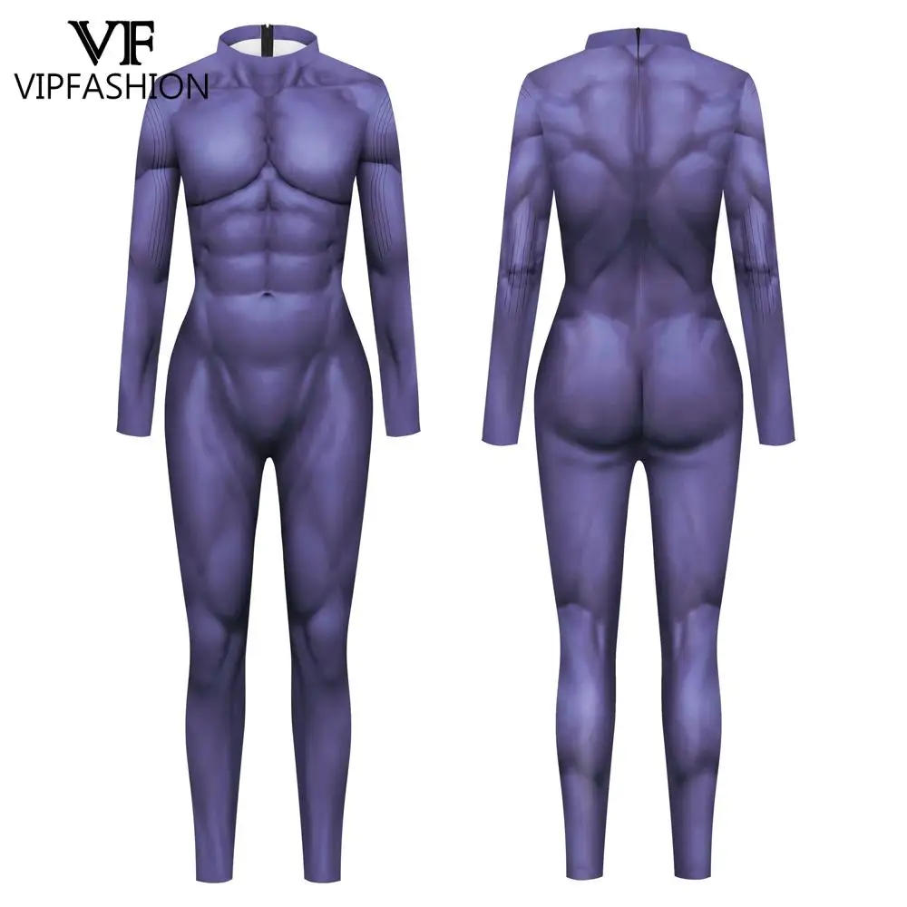 VIP FASHION Purple Muscle Zentai Bodysuit Man Woman Fancy Carnival Purim Cosplay Costume Sexy Party Jumpsuit Festival Catsuit cosplay costume adult unitard
