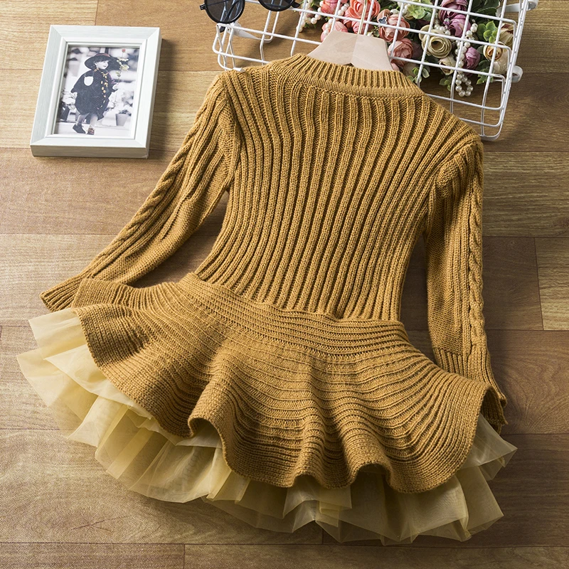 Long Sleeve Girls Winter Dress for 3-8 Years 2025 New Knitted Sweater Outfits Red Christmas Party Dress for Girls Kids Costume