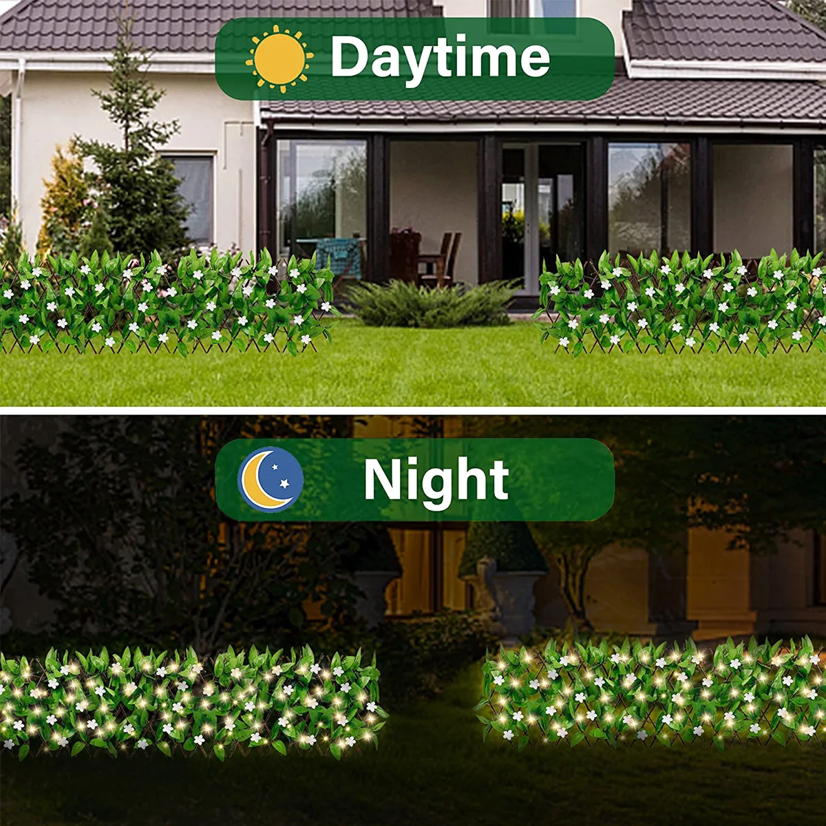 Uitbreidbaar houten latwerk met kunstmatige bladeren en bloemen voor
