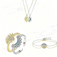 Trendy Couple Gift: Sun Moon Necklace Bracelet Ring Set Fashion Chain for Men Women Good Friend Jewelry - Image 3