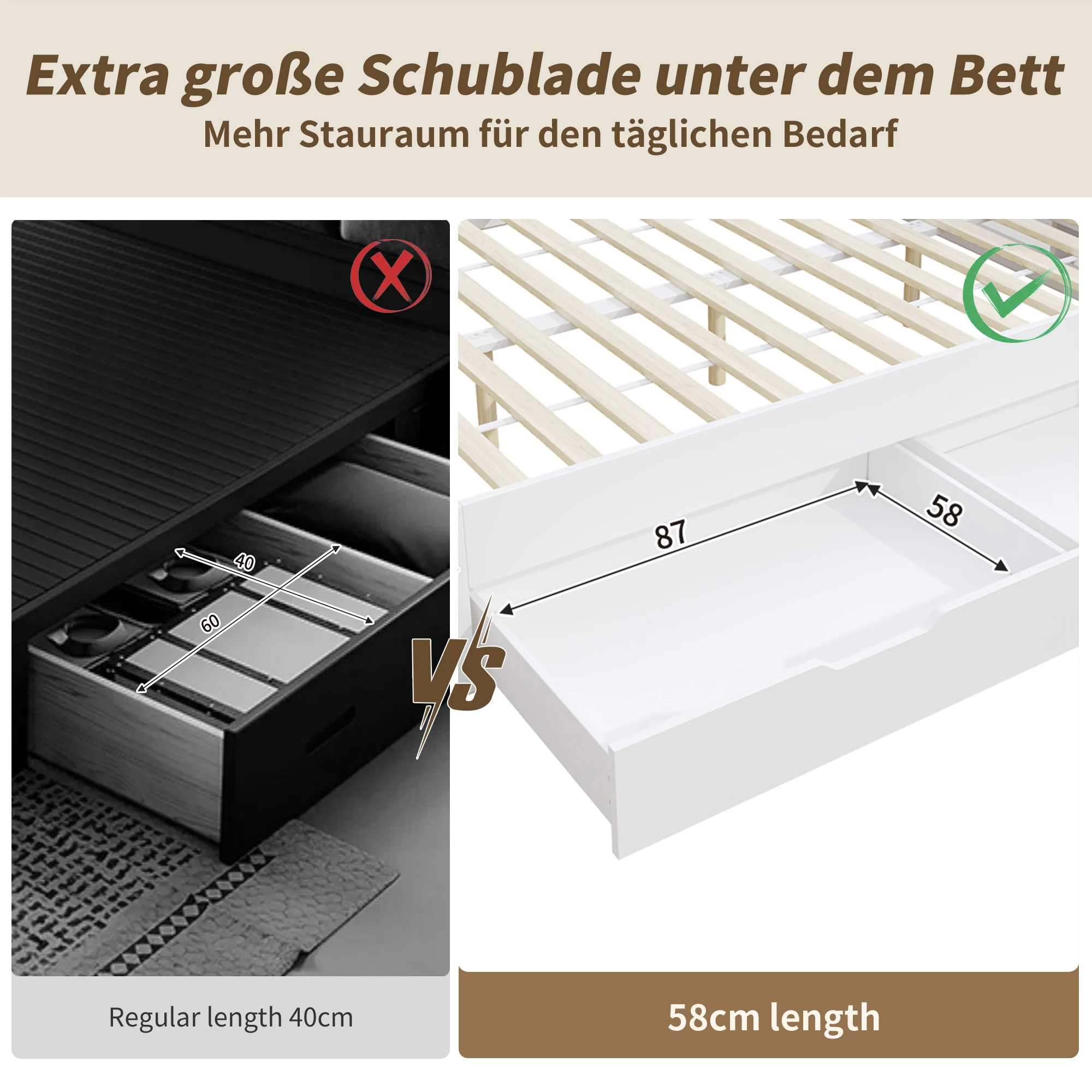 KOMHTOM Weißes multifunktionales Kinder Einzelbett Daybed 90x200cm mit Nachttisch Schubladen Regalen und Stauraum ohne Matratze – Detail 4
