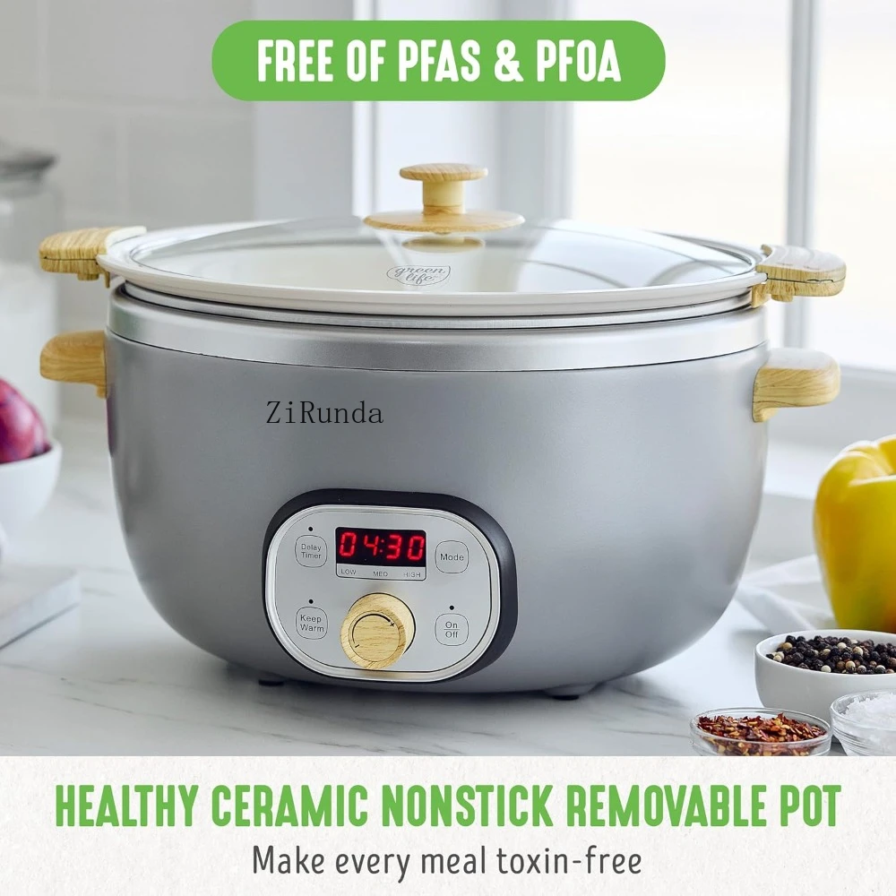 6Qt Programmable Slow Cooker, Removable Nonstick Pot, Keep Warm & Digital Timer, Dishwasher Safe Glass Lid & Crock, Slow Cooker 6