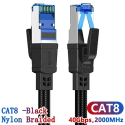 Premium High-Speed Nylon Braided Flat Ethernet Cable - CAT8, 40Gbps - 2m (Nylon Braided-Black)