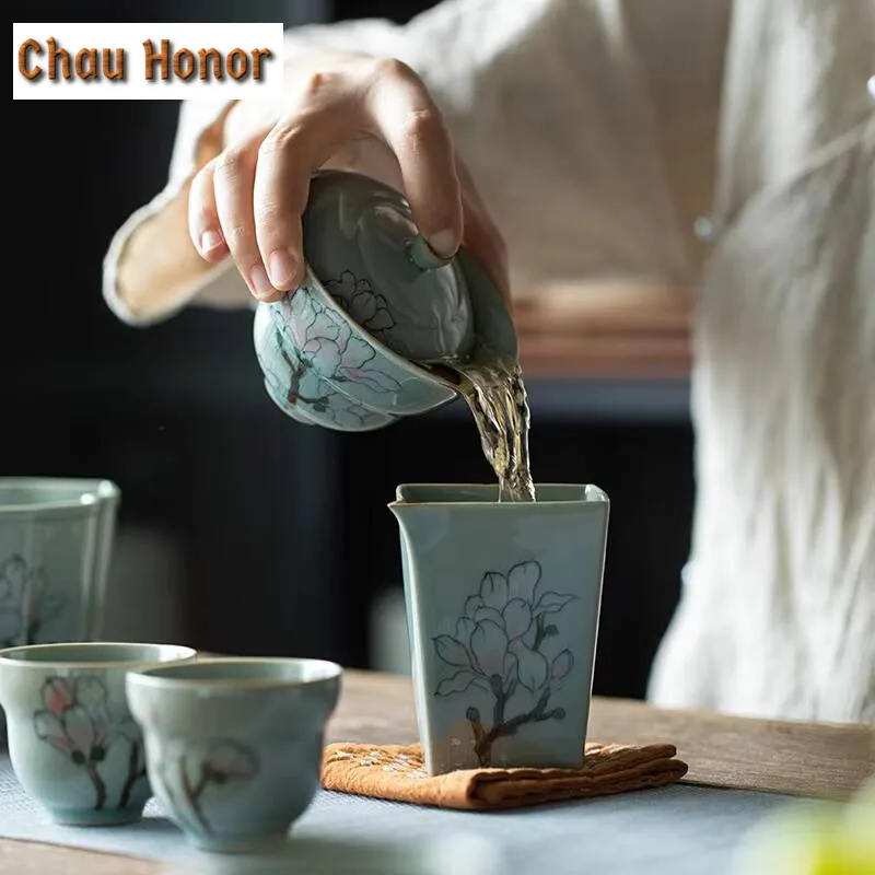125ml Borneol Glaze Hand-painted Magnolia Covered Bowl Handmade Household Kung Fu Teaset Tea Ceremony Accessories Drinkware Gift