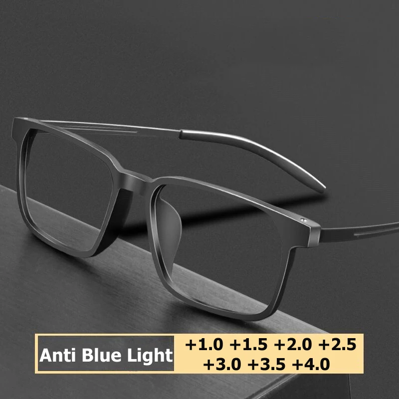 

Pure Titanium TR90 Reading Glasses Anti Blue Light Business Full Square Frame Computer Optical Spectacles Diopter +1.0 To +4.0