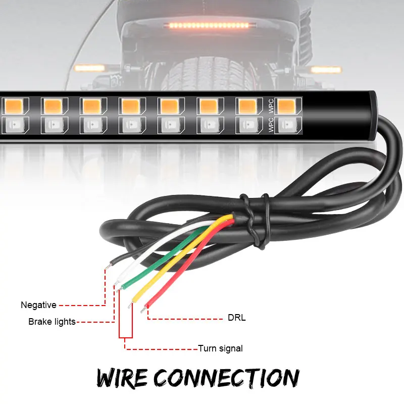 Motorcycle 3 in 1 LED Tail Light Strip 36LED 16cm Flexible Red Yellow Turn Signa