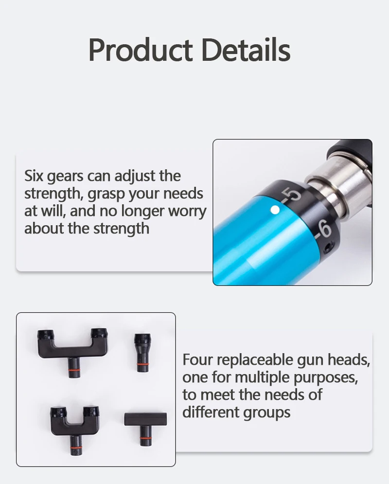 300N Chiropractic Adjustment Tool Spine 6 Levels 1/4 Heads Therapy Adjust Vertebration Tool Massager Manual Chiropractic Gun Set