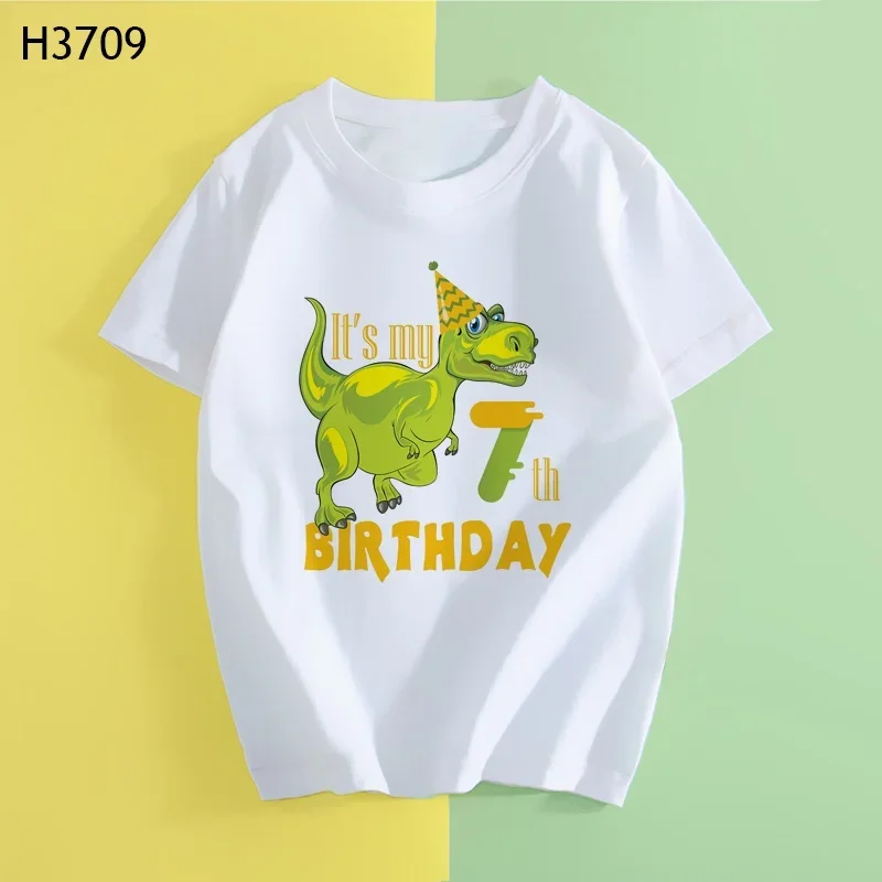 Children Dinosaur Birthday Number Cartoon T Shirt Child Birthday Party Dino Present T-shirt Boy Girl Animal Tops Gift Kid Tshirt 5
