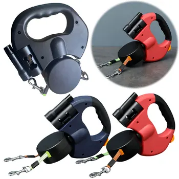 Double Headed Dog Leash Dog Walking Leash 360 Degree Swivel Dual Pet Leash with LED Light Retractable Dog Leash for 2 Dogs 1