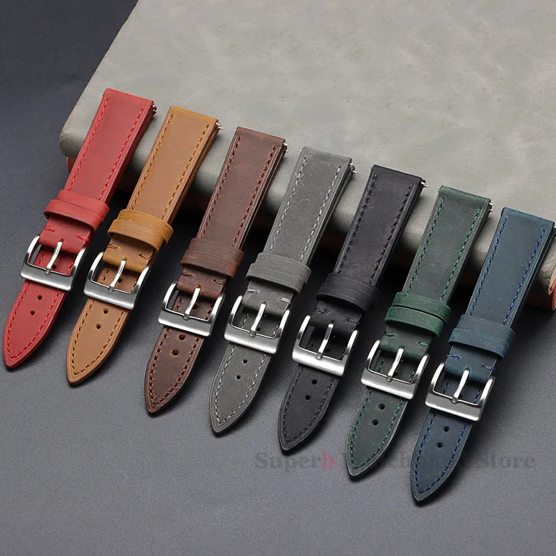 Vintage Retro Genuine Leather Watch Band - Quick Release Soft Strap