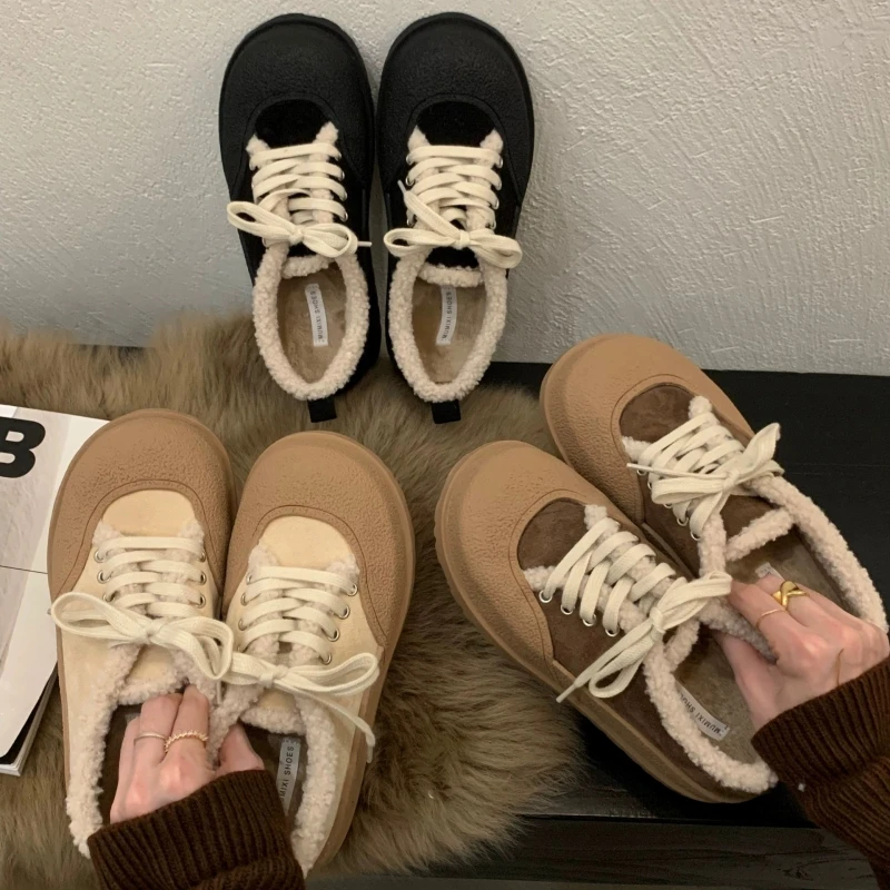 

Thick sole niche plush casual sports cotton shoes 2023 new internet celebrity autumn and winter warm single shoes for women