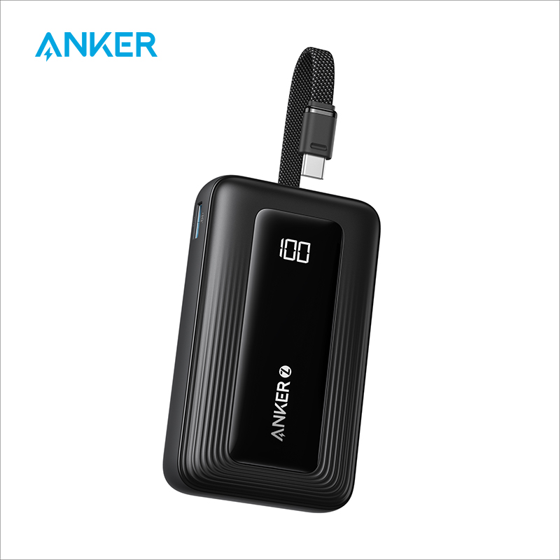 Anker Zolo Power Bank, 10,000mAh 30W Portable Charger,Built-in USB-C Cable for Travel, Fast Charging,for iPhone 16/15 Series