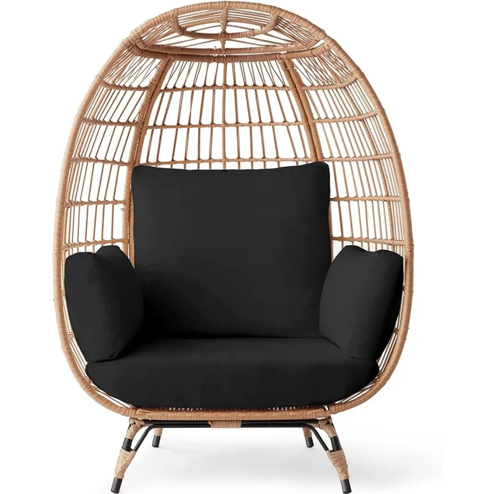Wicker Egg Chair, Oversized Outdoor Lounger for Patio, Backyard,w/ 4 Cushions, Steel Frame, 440lb Capacity - Gray/Heather Gray