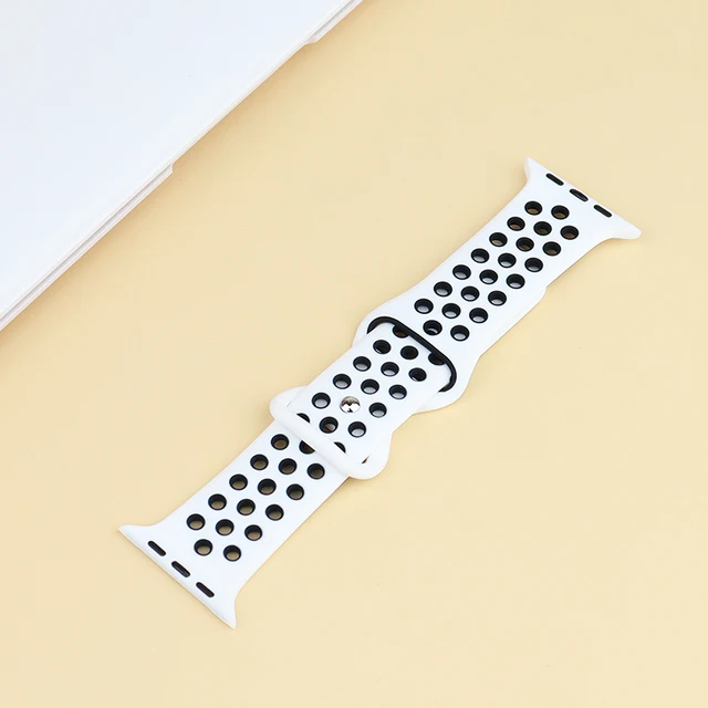 Silicone Strap For Apple Watch Band 44mm 40mm 42mm 38mm 44 mm watchband Breathable bracelet Apple watch 6 Strap iWatch 7 5 4 se 03 White black
