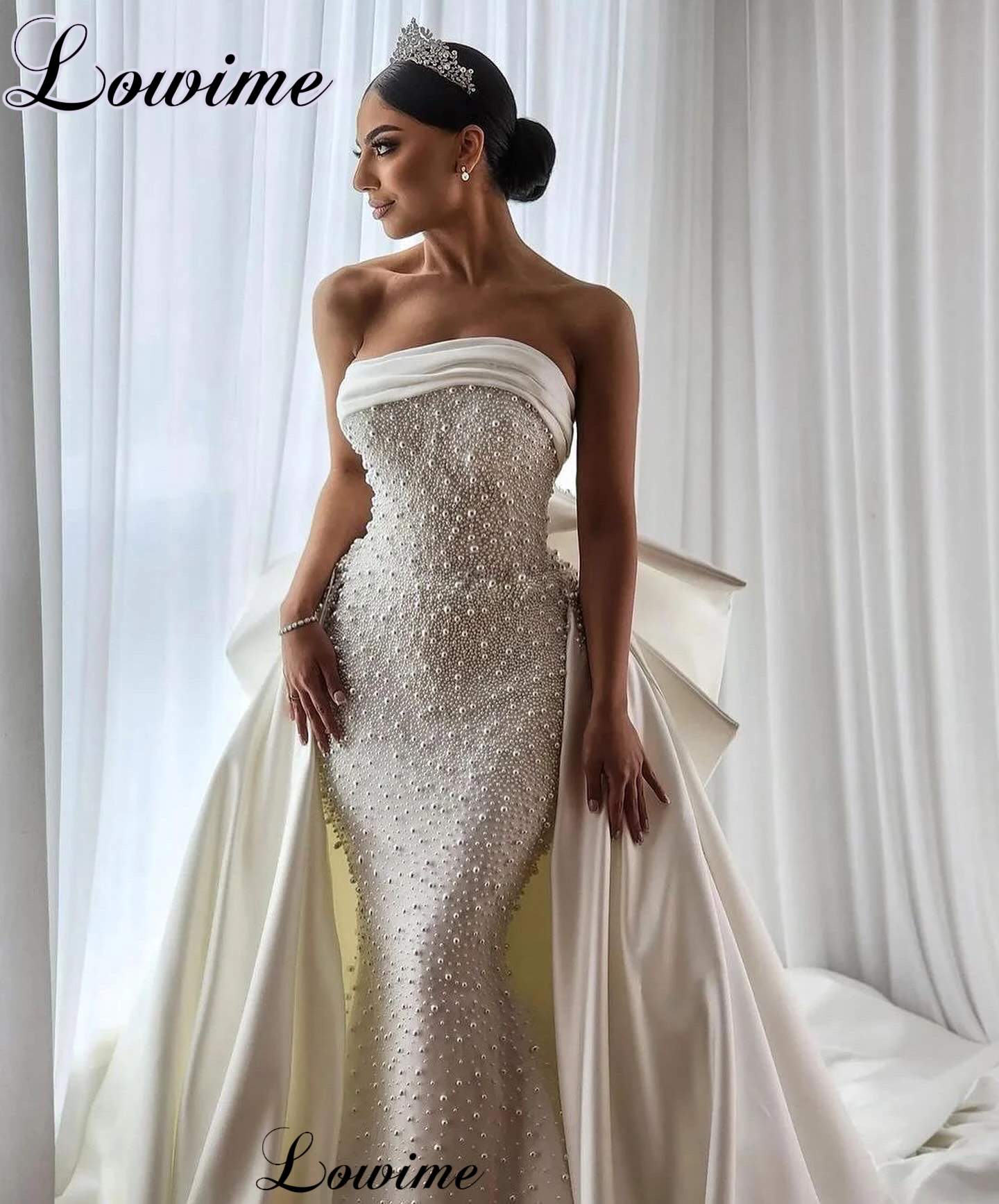 

Женское свадебное платье со съемным шлейфом, элегантное белое платье с жемчужинами, лето 2024