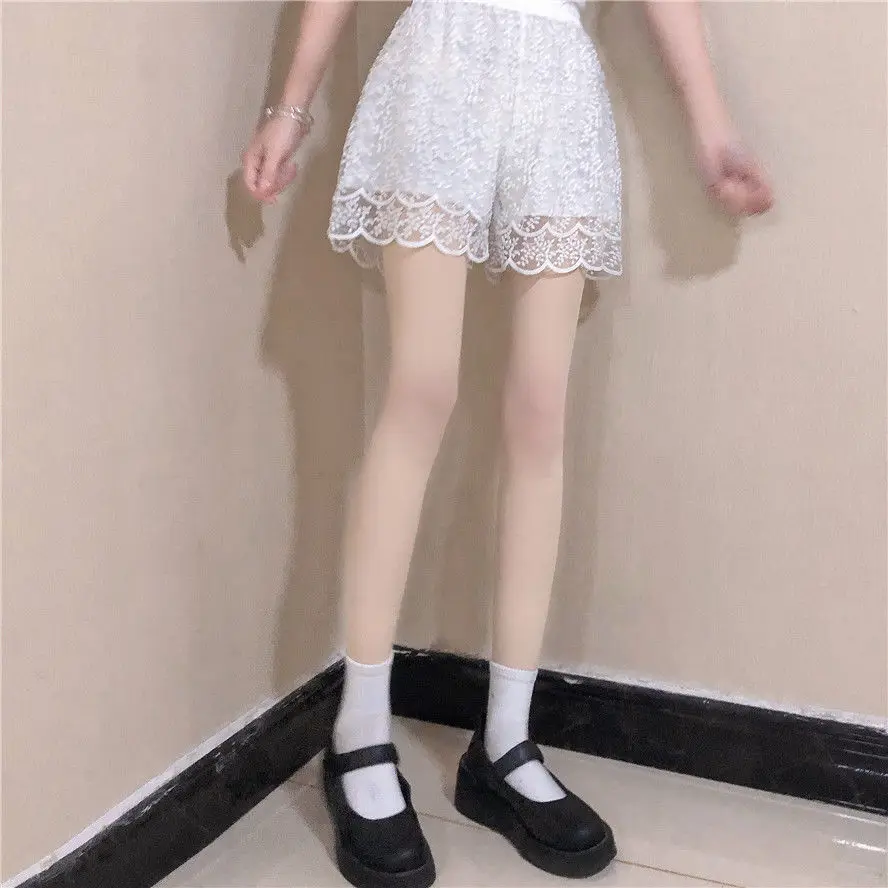 Safety pants Lace Shorts Soft Women 2 Layers Underskirt Shorts High Waist Casual White Elegant Loungewear