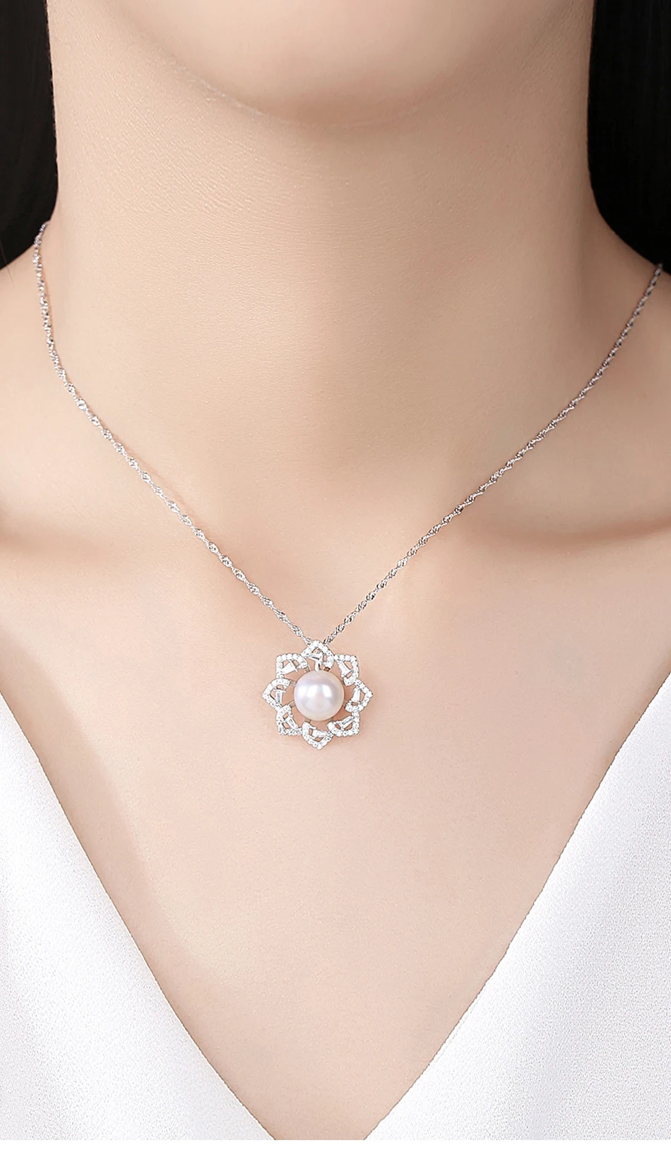 Collana con ciondolo a forma di fiore in argento sterling per donna 2023, elegante per matrimonio, perla naturale fine_voghion.com