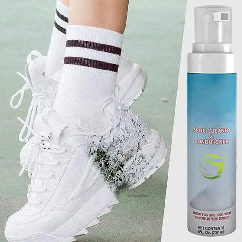 50ml Shoe Cleaning Solution With Sponge Brush Head  Sneaker Whitener  Cleaner, Foaming Brush Leather Fabric and Rubber Sole 