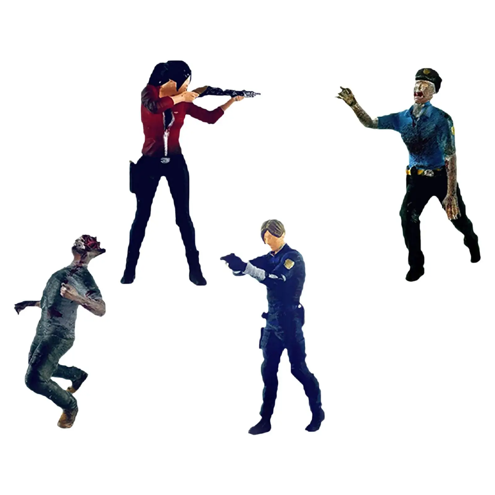 

4x 1/64 модели копов и зомби, украшение для рабочего стола, S масштаб, ручная роспись, статуэтки, миниатюрные сцены, Декор