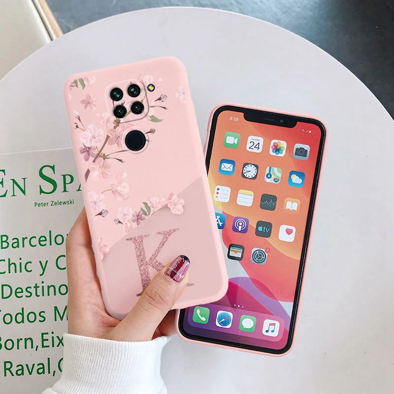 Personalized Pink Flower Initial Silicone Soft Phone Case - Alphabet Design