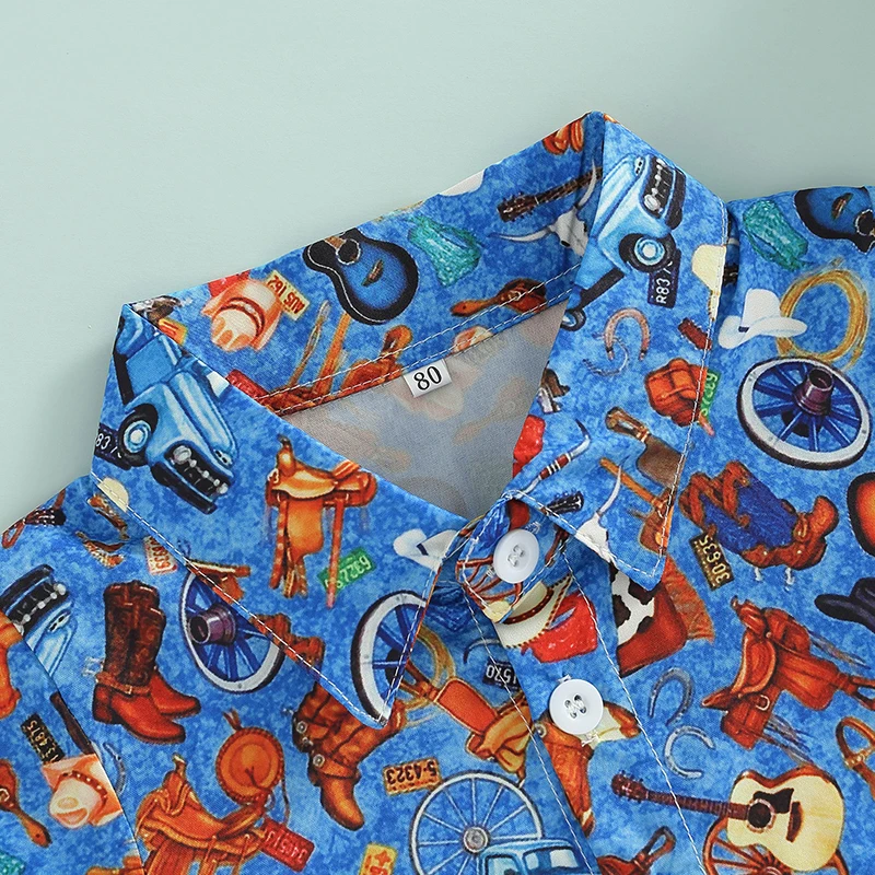 Children s Short Sleeve Button Down Shirt with Fun Cartoon Print Summer Top with Lapel Neck for Boys Cute Kid s Clothing