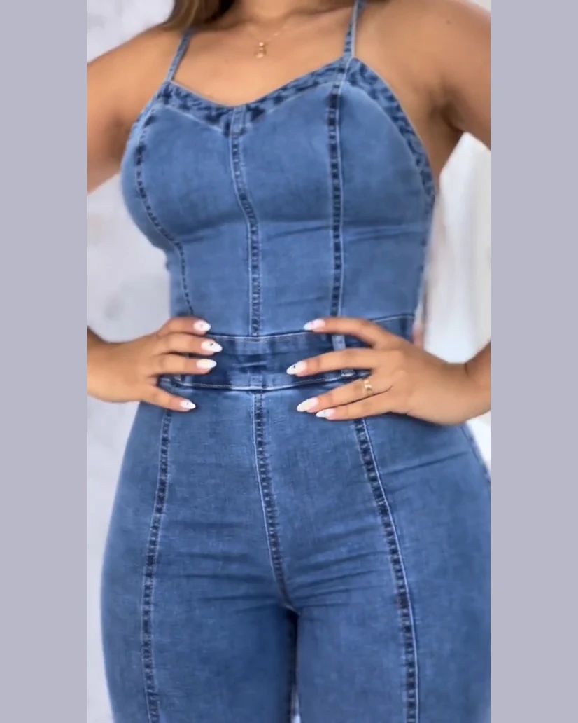 2024 New Tight Shaper Sexy Figure Peach Buttocks Slim Fit Women's Denim Jumpsuit