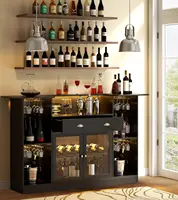 Bar Table Cabinet with LED & Drawer, Mini Liquor Bar with 8-Tier Storage & Stemware Holder, Wine Alcohol Bar Stand, Customized 3