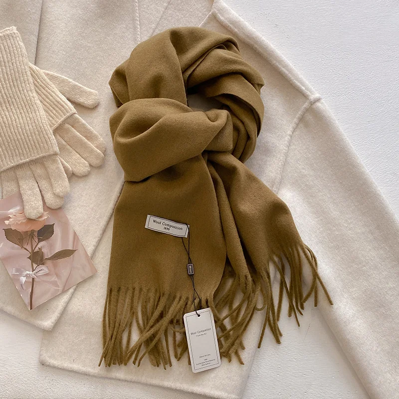 2024 Winter Wolle Schal Für Frauen Lange Warme Kaschmir Schals Hijab Solide Dame Schal Wrap Weibliche Pashmina Bandana Kopf Schals neue – Detail 32
