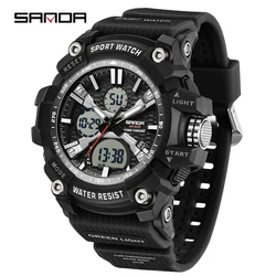 Dual Display Fashion Electronic Men's Watch - Multifunctional Luminous Sport Chronograph with Calendar and Stopwatch (Black White)