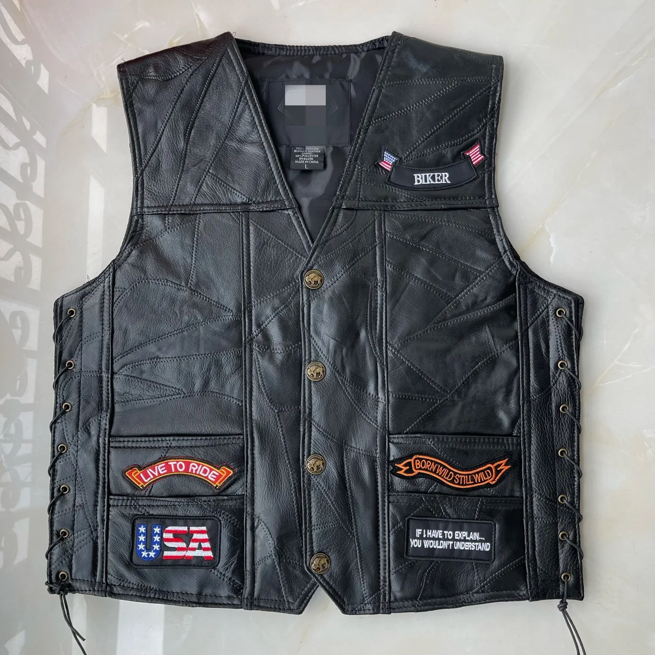 Motorcycle Biker Vest Cow Leather Men's Short Street Vintage