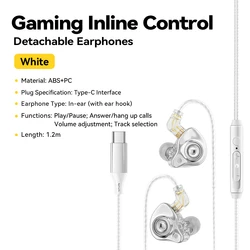 High - Fidelity USB - C Wired In - Ear Gaming Earphones with Bass Stereo and Noise - Cancelling Features (Type - C White)