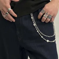 Chaîne de pantalon en perles de métal Punk pour hommes et femmes, couleur argent, fait à la main, chaîne de taille en jean, accessoires de bijoux, 2025 2