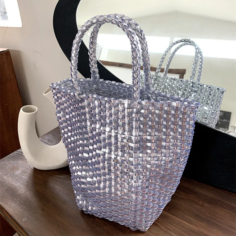 Handmade Woven Beach Woven Tote Bag Women Large Capacity Composite Single Shoulder Shopping Bags Handmade