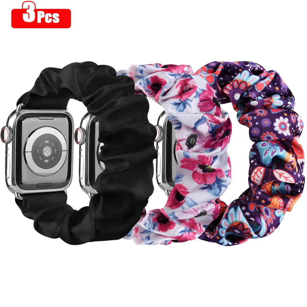 

3pcs Scrunchies Strap For Apple Watch Band 38mm 45mm 40mm Elastic Band Solo Loop Bracelet For iWatch series 7 6 5 4 3 SE 41/42mm