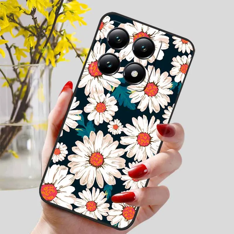 Floral Print Soft TPU Silicone Phone Cover with Black Bumpers