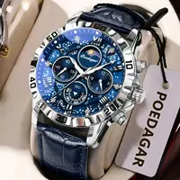 POEDAGAR Original Military Man Wristwatch Waterproof Luminous Chronograph Leather Strap Watches For Men Quartz Men's Watch Reloj