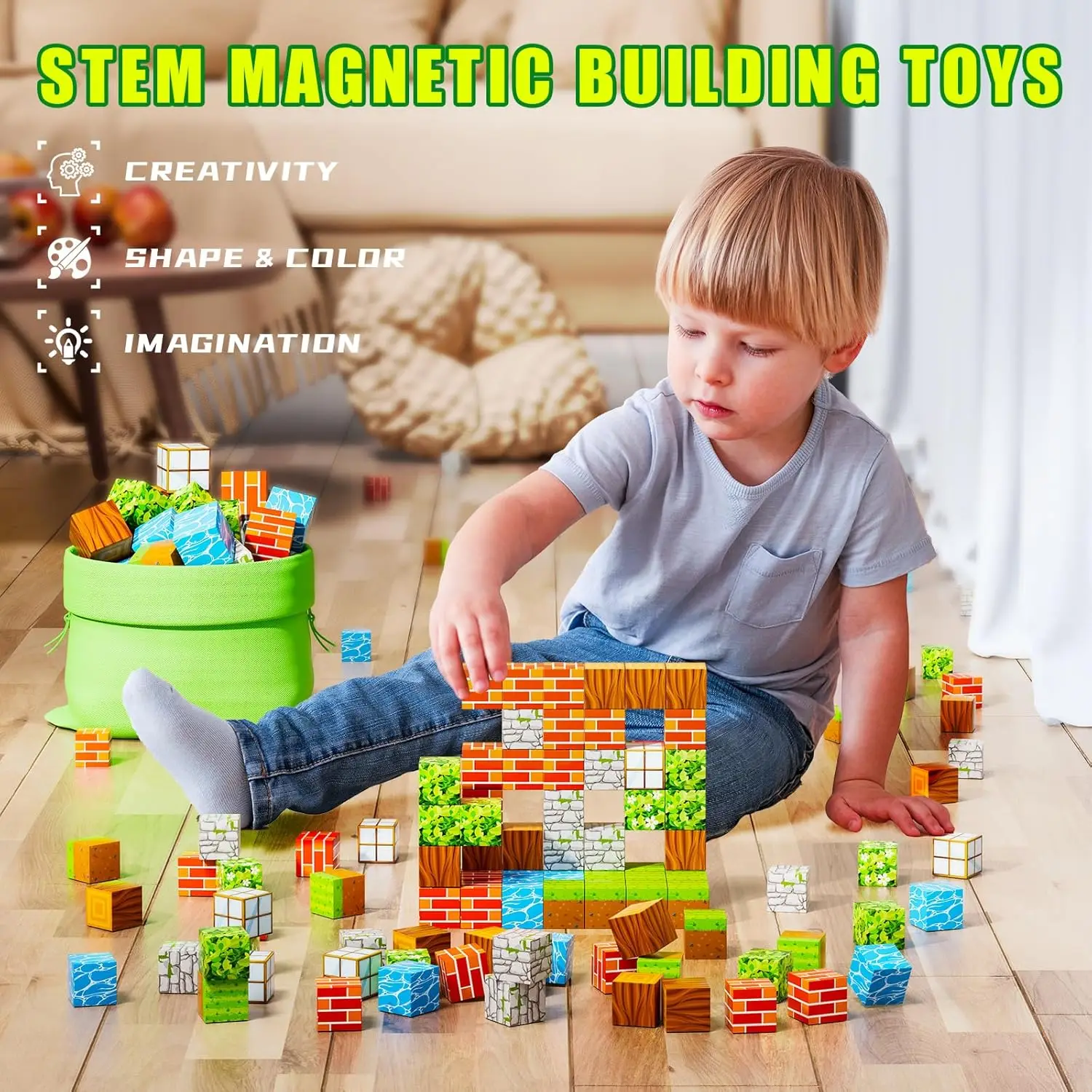 Magnetic Blocks Game Build Mine Magnet World Toys For Boys Girls STEM Montessori Sensory Cubes Game Toys Gift 100PCS Magnetic Building Blocks Magnetic Assembly Toy