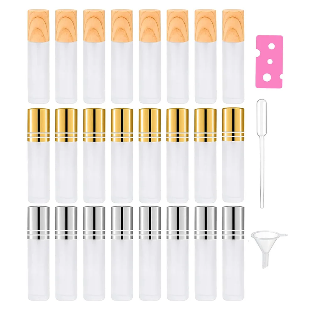 

10ml 24Pcs Glass Roller Bottle Frosted Essential Oil Roll On Bottle Vial Refill Perfume Aromatherapy Containers Sample Bottle