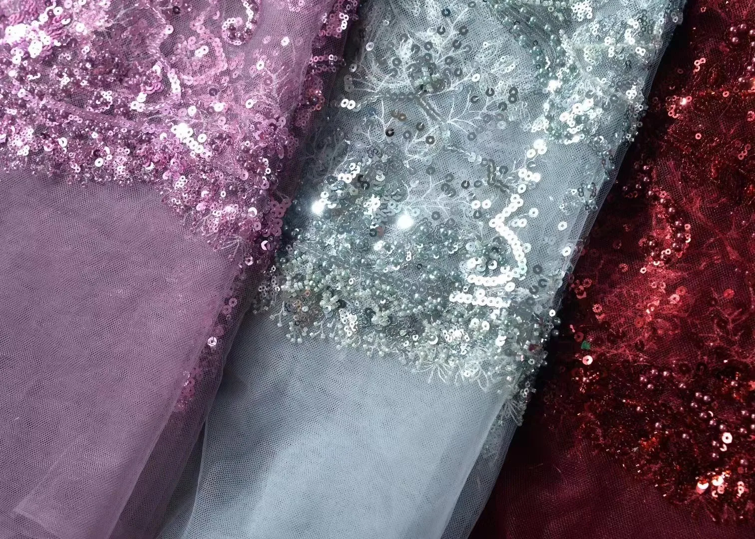 

Fashion Hot Sale African Embroidered Net Lace With Sequins Beaded French Algerian Beads Tulle Net Lace Fabric For Party Dresses