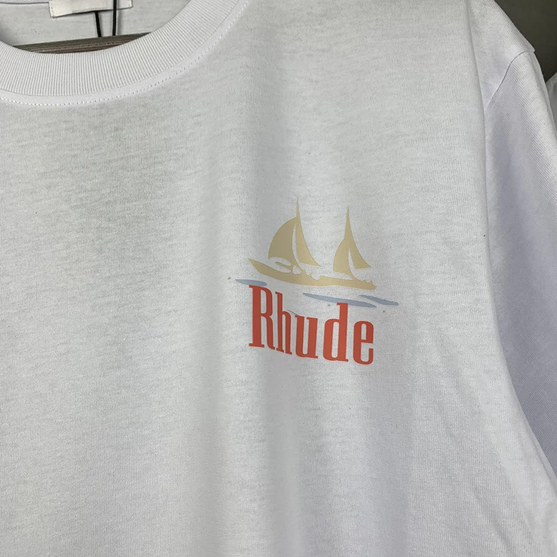2022 Rhude T Shirt Casual Men Women High Quality Ferry Print Summer Tops Tee Hip Hop
