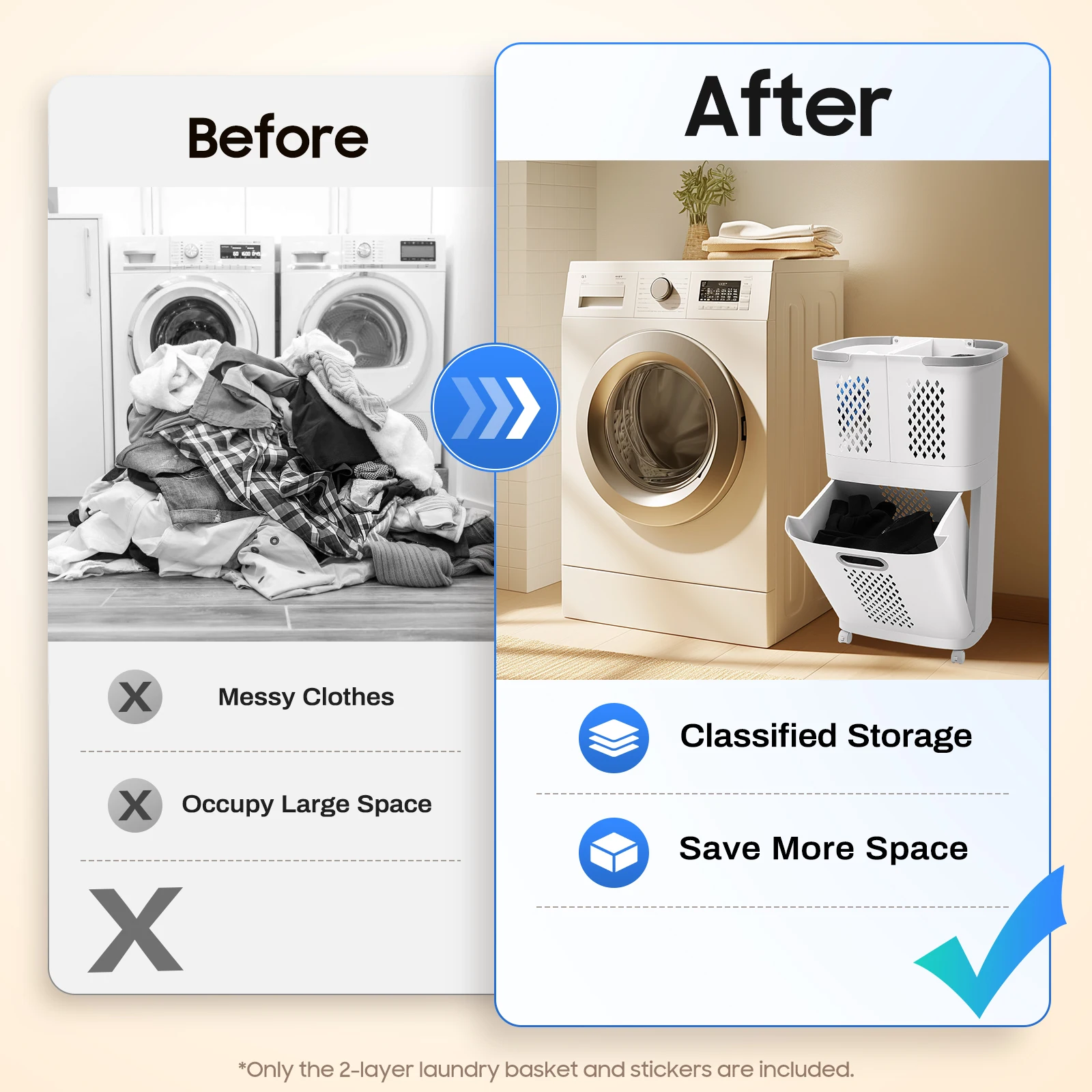 2-Layer Laundry Basket with 4 Universal Wheels Multifunctional Clothes Basket Clothes Organizer Home Assortment Box Laundry Boxs