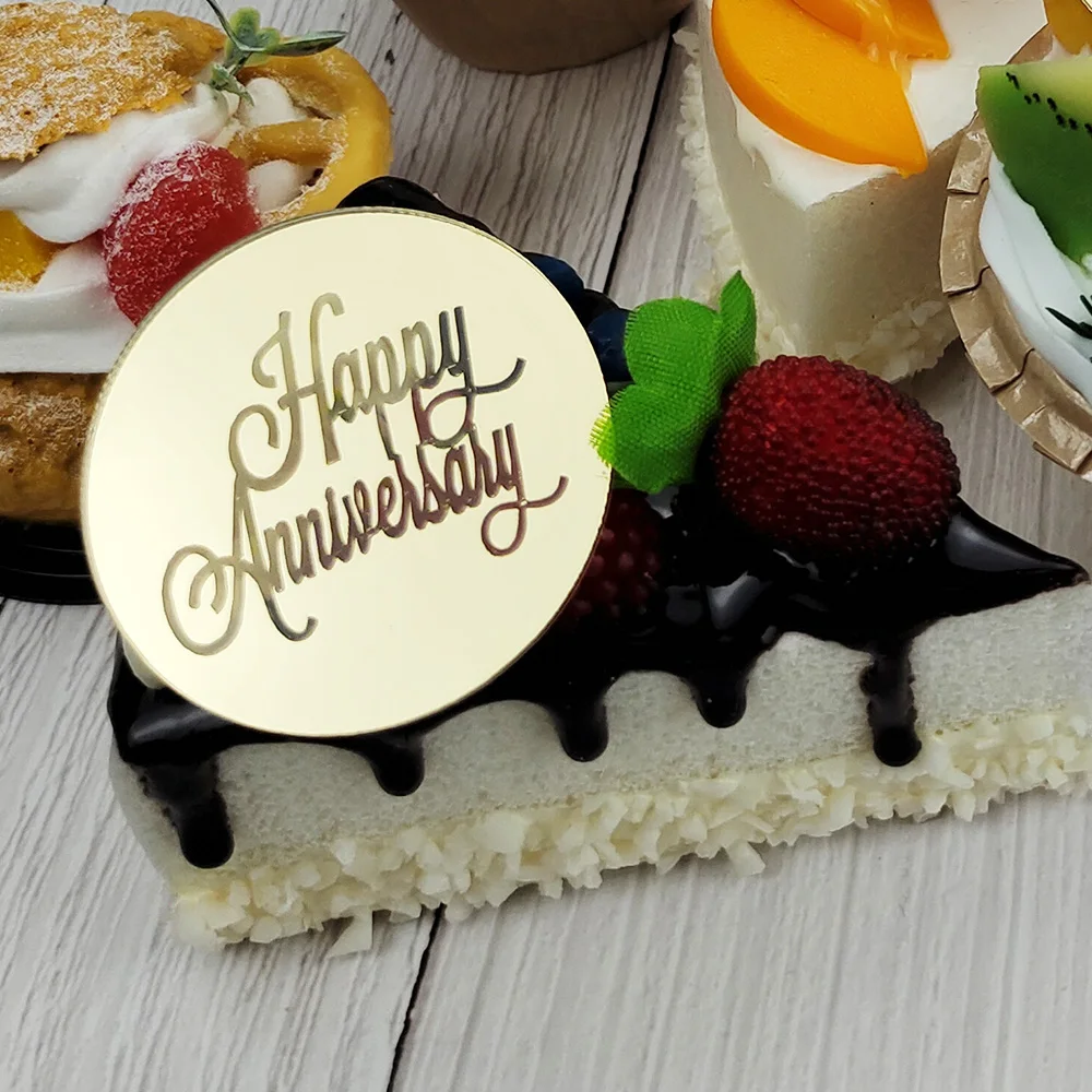 Geburtstagstorte Topper Acryl Gold Silber Alles Gute zum Geburtstag Jahrestag Kuchen Topper Runde Cupcake Topper Party Dessert Dekoration – Detail 2