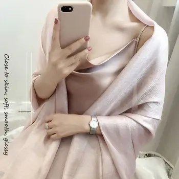 وشاح الكتان العادي للنساء ، فولار ، شال واقي من الشمس ، أحادي اللون ، مقاس كبير ، أزياء نسائية ، 180x85cm