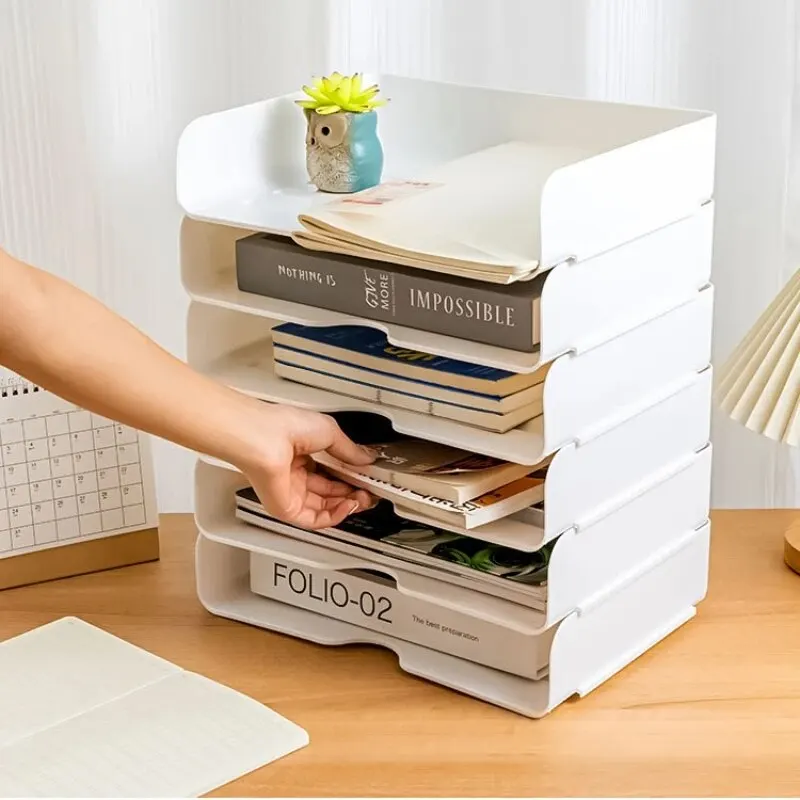 Storage Box 2PC Multi-use Simple Style Sturdy Stackable Desktop File Document Tray Organizer Horizontal A4 Size