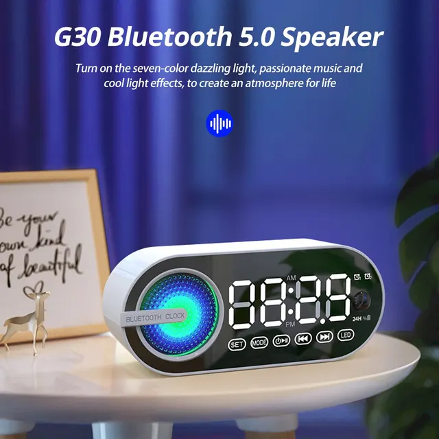 Quiet Wireless Bluetooth Speaker Alarm Clock RGB TWS USB LED Mirror Digital Clock FM Large Display Living Room Office Decoration 3