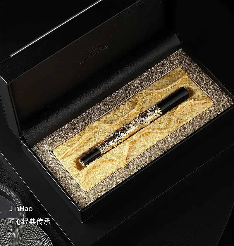 

JINHAO 41 Высококачественная Золотая благородная Золотая Дракон рельефная шариковая ручка Intaid с драконом жемчугом кристаллами для письма офисные ручки новинка