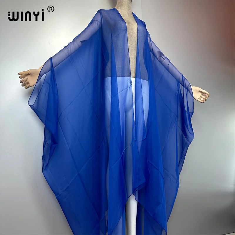 WINYI Beach sexy Cover Ups for Swimwear Women Kimono Swimsuit Cape Summer Dress 2023 Beachwear Monochrome perspective yarn dress
