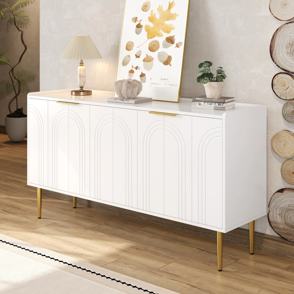 Schlanker, minimalistischer Sideboard-Aufbewahrungsschrank – 140 x 38 x 75 cm, moderner Buffetschrank mit Regalen, Wohnmöbel für Esszimmer – Detail 22