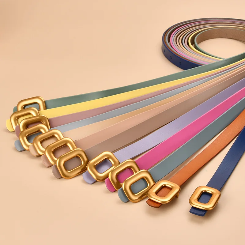 

Multi-Color Women Plain Cow leather Waist Belt For Women 2022 Summer Dress Jeans Slim Belt Strap Cowskin Slide Buckle Waistband